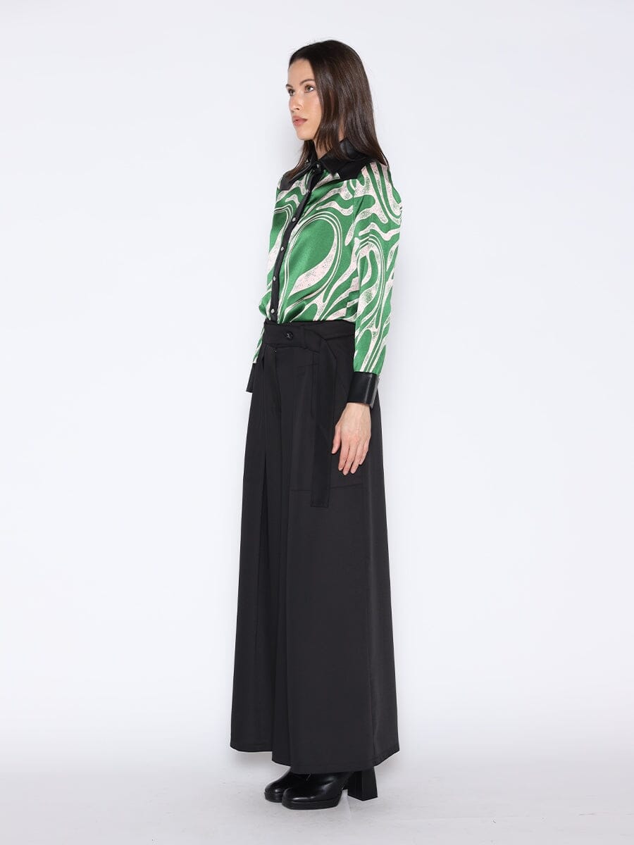 Gracia Fashion Women's Print & Pleather Spliced Button-Down Shirt Top