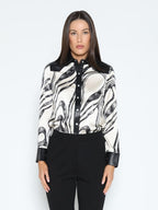 Gracia Fashion Women's Print & Pleather Spliced Button-Down Shirt Top