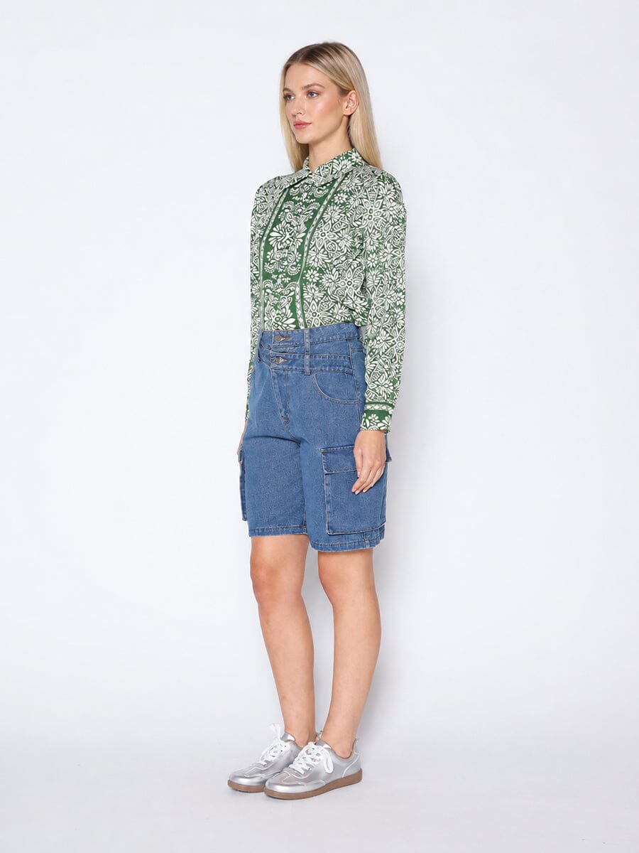 Gracia Fashion Women's Printed Long Sleeved Button-Down Top