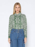 Gracia Fashion Women's Printed Long Sleeved Button-Down Top