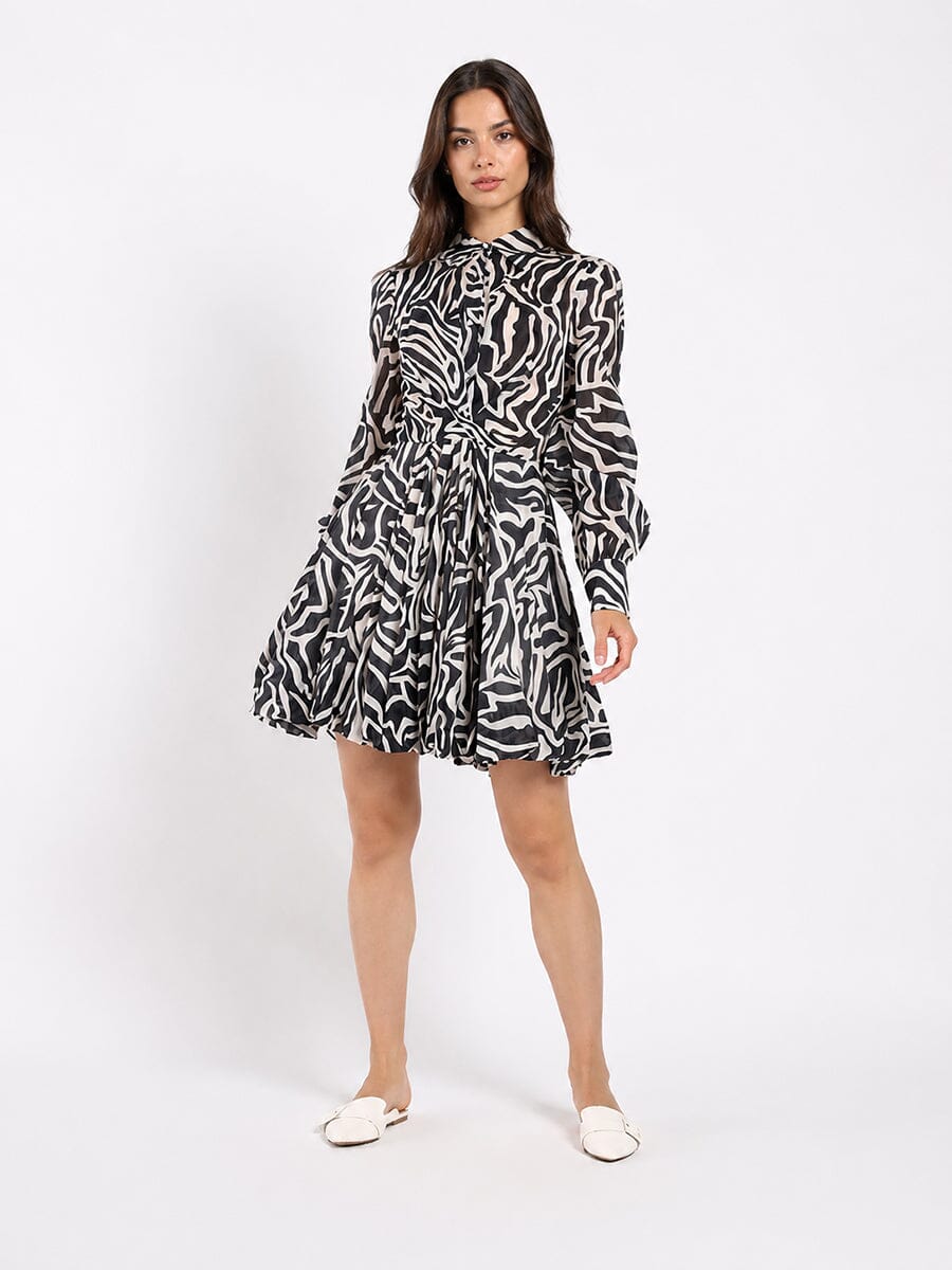 Gracia Fashion Women's Printed Mini Dress with a Balloon Skirt Silhouette
