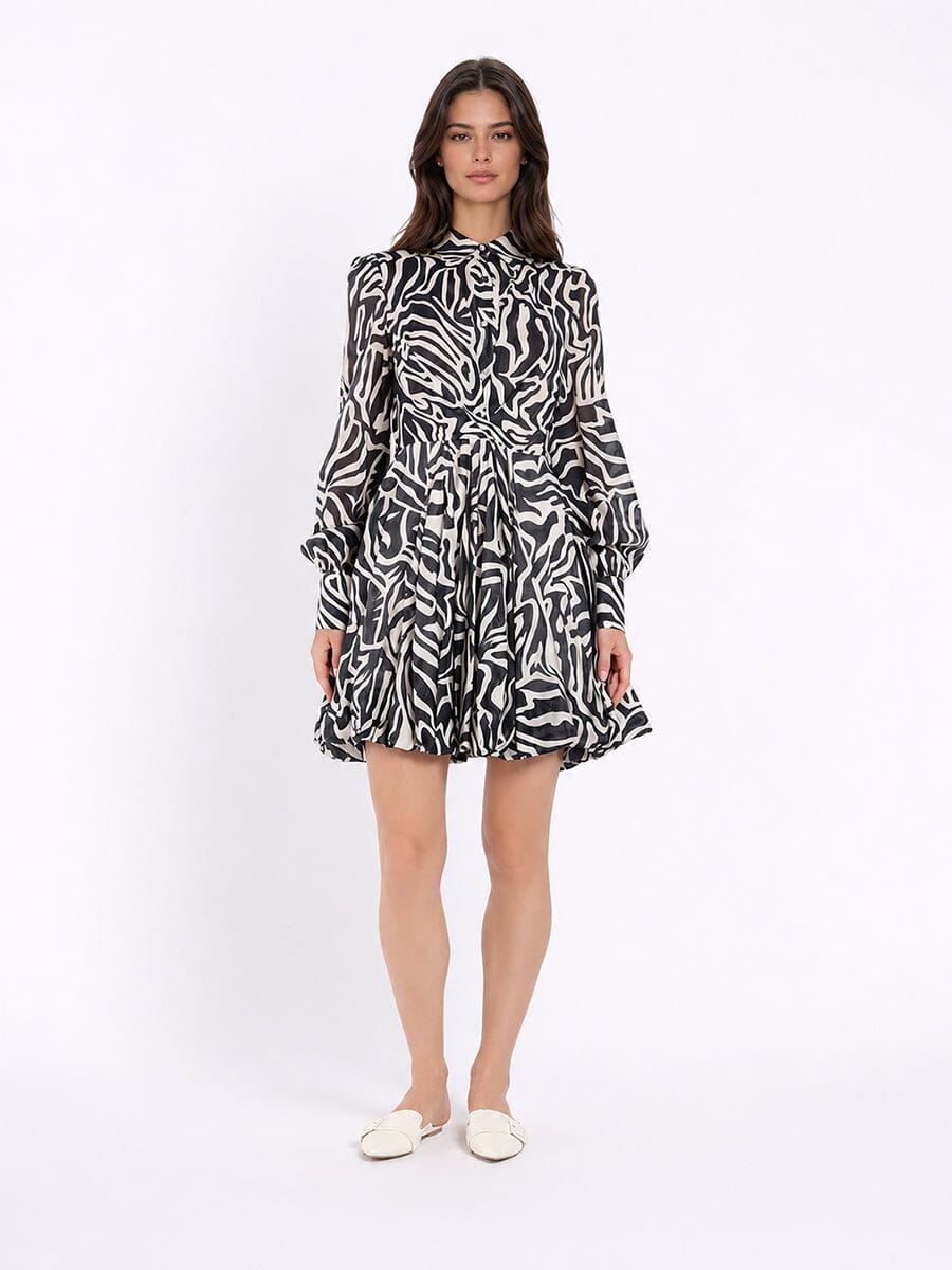 Gracia Fashion Women's Printed Mini Dress with a Balloon Skirt Silhouette