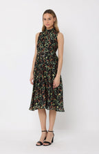 Gracia Fashion Women's Printed sleeveless waist band dress