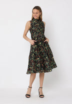 Gracia Fashion Women's Printed sleeveless waist band dress