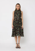 Gracia Fashion Women's Printed sleeveless waist band dress