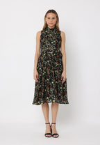 Gracia Fashion Women's Printed sleeveless waist band dress