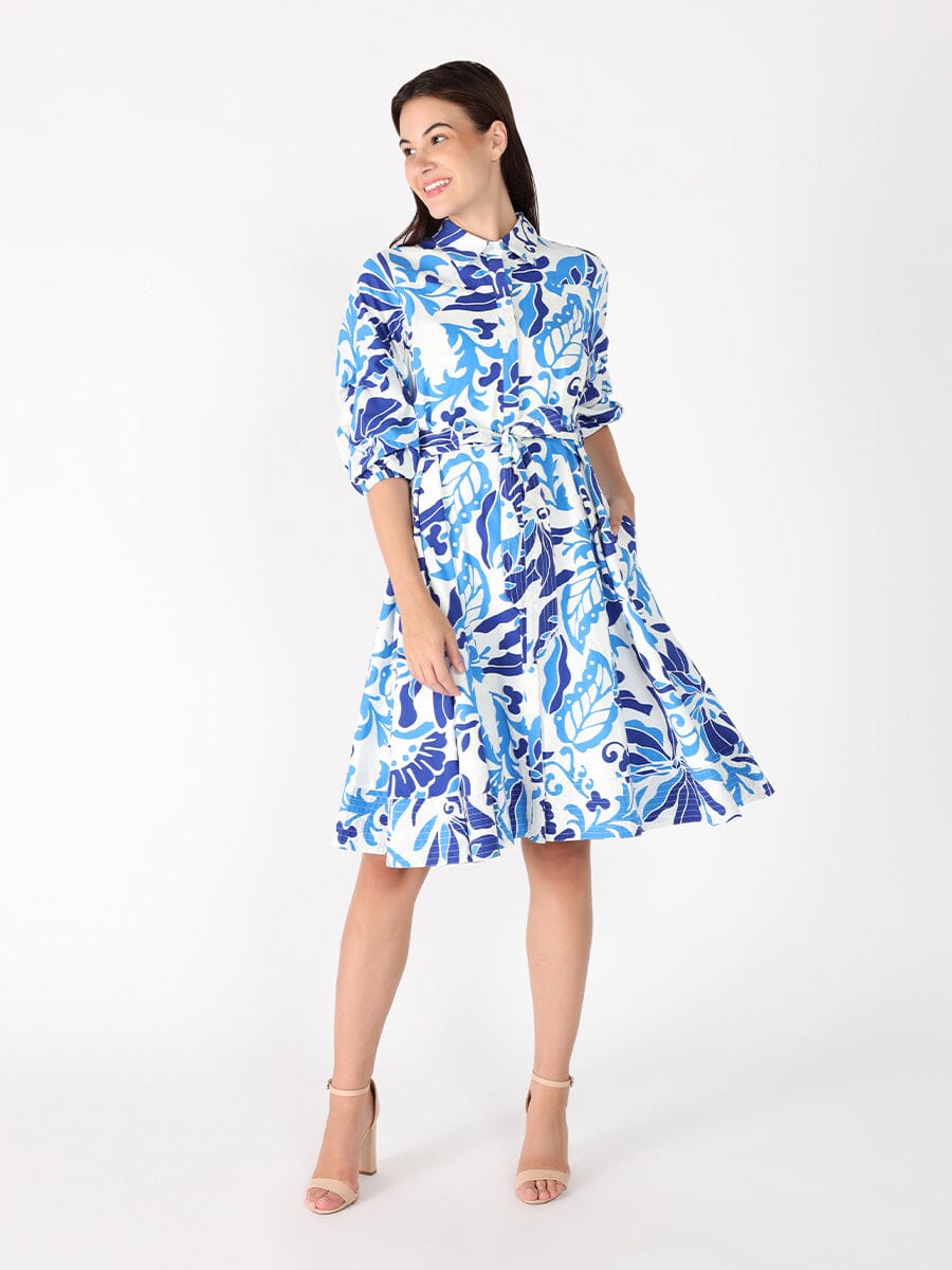 Gracia Fashion Women's Puffed plated quater sleeve belt dress
