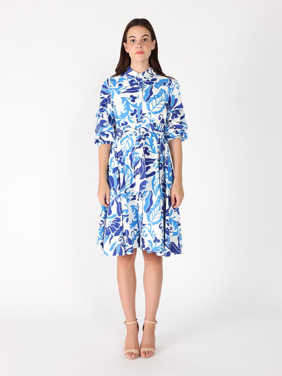 Gracia Fashion Women's Puffed plated quater sleeve belt dress