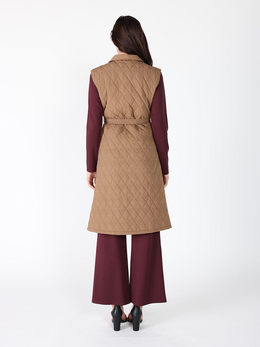 Gracia Fashion Women's Quilted Sleeveless Belted Long Jacket