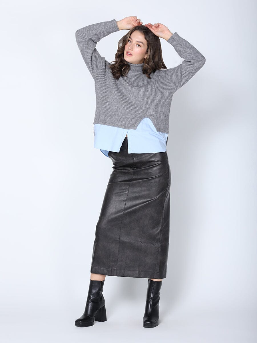 Gracia Fashion Women's Roll-Neck Slit Sweater Layering with Shirt