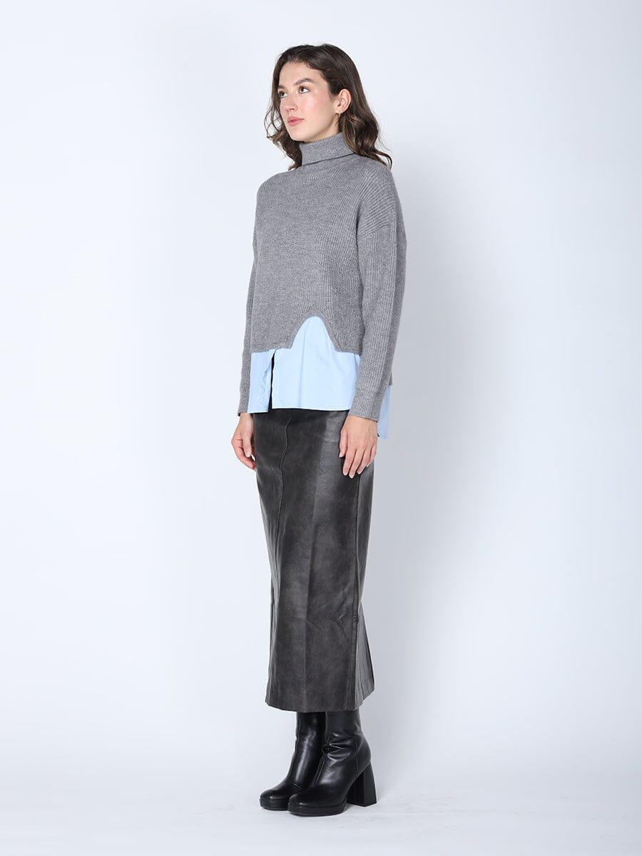 Gracia Fashion Women's Roll-Neck Slit Sweater Layering with Shirt