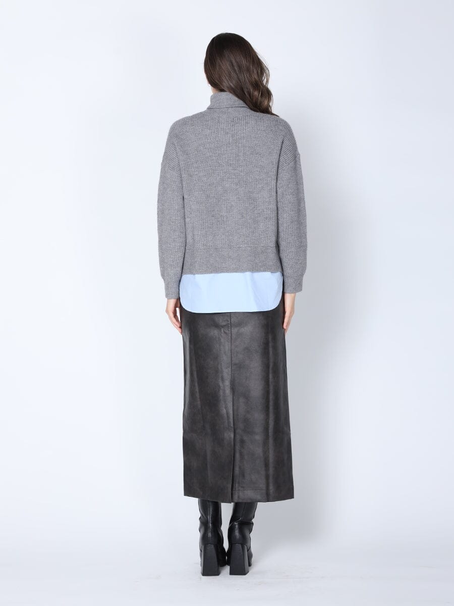 Gracia Fashion Women's Roll-Neck Slit Sweater Layering with Shirt