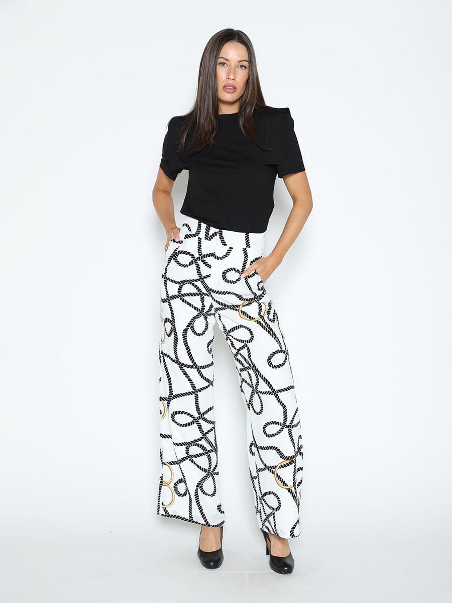 Gracia Fashion Women's Rope and Ring Print Wide Pants