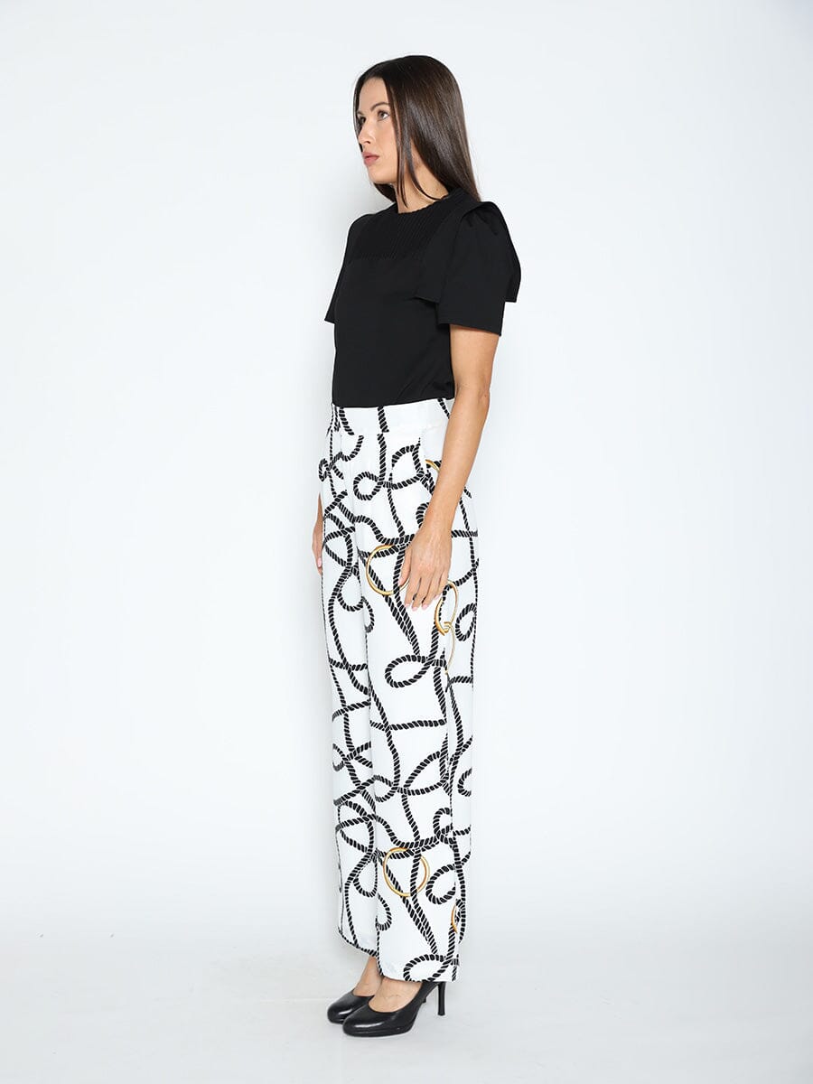 Gracia Fashion Women's Rope and Ring Print Wide Pants