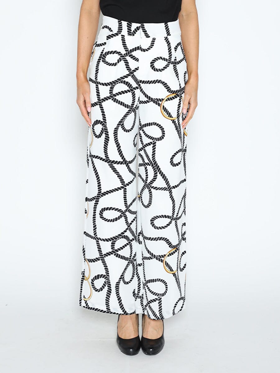 Gracia Fashion Women's Rope and Ring Print Wide Pants