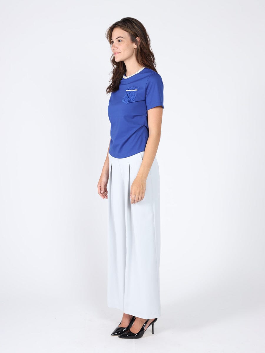 Gracia Fashion Women's Round Neck Lace & Pocket T-Shirt