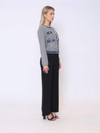 Gracia Fashion Women's Round Neck Two- tone Denim Jacket