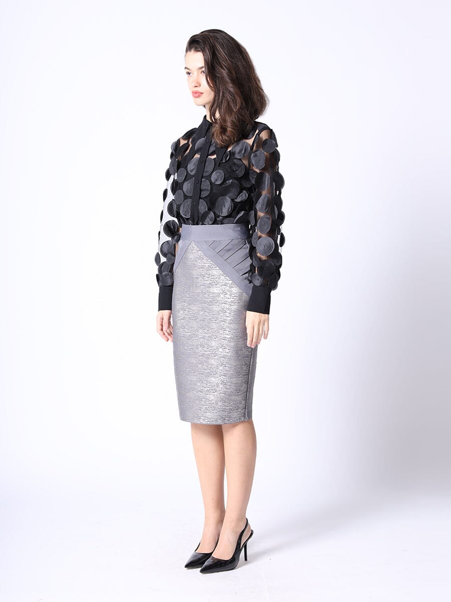 Gracia Fashion Women's Shimmer Contrast Pencil Midi Skirt