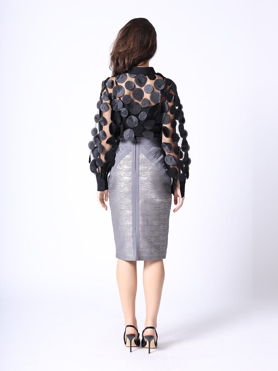 Gracia Fashion Women's Shimmer Contrast Pencil Midi Skirt