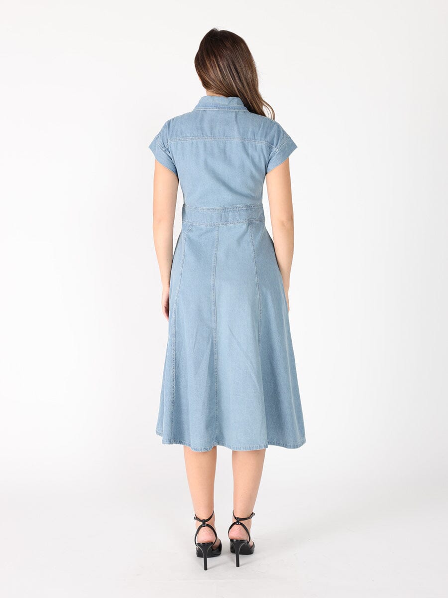 Gracia Fashion Women's Sleeveless front button open denim dress