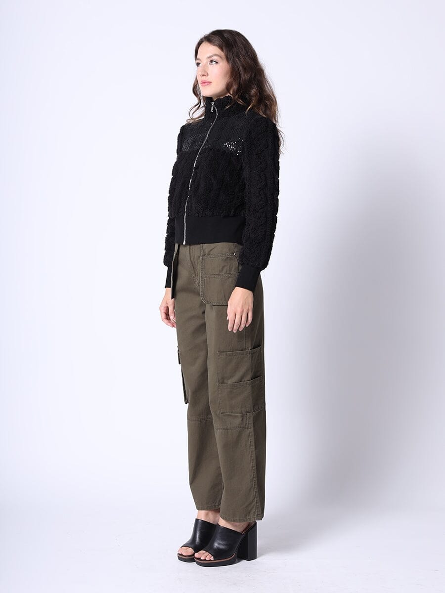 Gracia Fashion Women's Spangle Yoke High-Neck Shearing Jacket