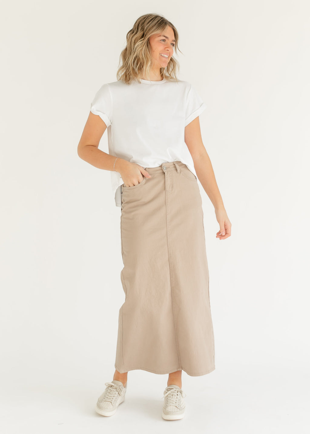 Stella Simply Taupe Denim Maxi Skirt