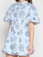 Gracia Fashion Women's Striped Puff-Sleeve Floral Mini Dress