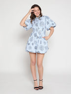 Gracia Fashion Women's Striped Puff-Sleeve Floral Mini Dress