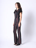 Gracia Fashion Women's Tie-Shoulder Wide Leg Striped Overall Jumpsuit