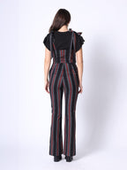 Gracia Fashion Women's Tie-Shoulder Wide Leg Striped Overall Jumpsuit