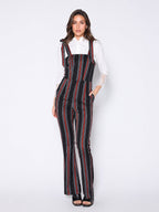Gracia Fashion Women's Tie-Shoulder Wide Leg Striped Overall Jumpsuit