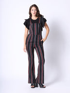Gracia Fashion Women's Tie-Shoulder Wide Leg Striped Overall Jumpsuit