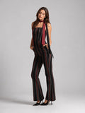 Gracia Fashion Women's Tie-Shoulder Wide Leg Striped Overall Jumpsuit