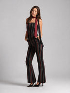 Gracia Fashion Women's Tie-Shoulder Wide Leg Striped Overall Jumpsuit