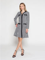 Gracia Fashion Women's Tweed Front Button Open Long Sleeve Dress