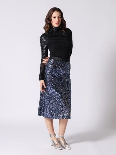 Gracia Fashion Women's Whole Spangle Shiny Banding Midi Skirt