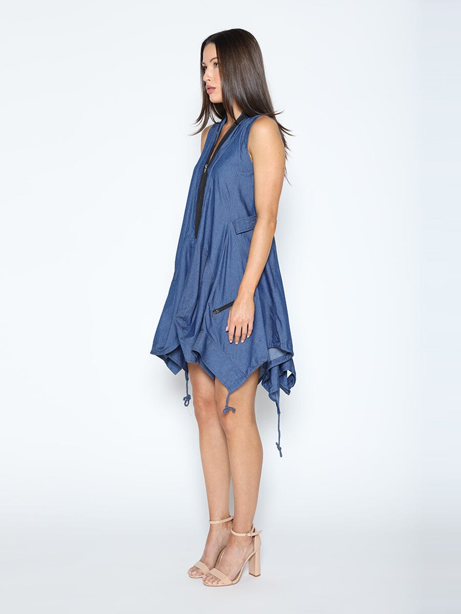 Gracia Fashion Women's Wide Hem Sleeveless Denim Dress