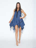 Gracia Fashion Women's Wide Hem Sleeveless Denim Dress
