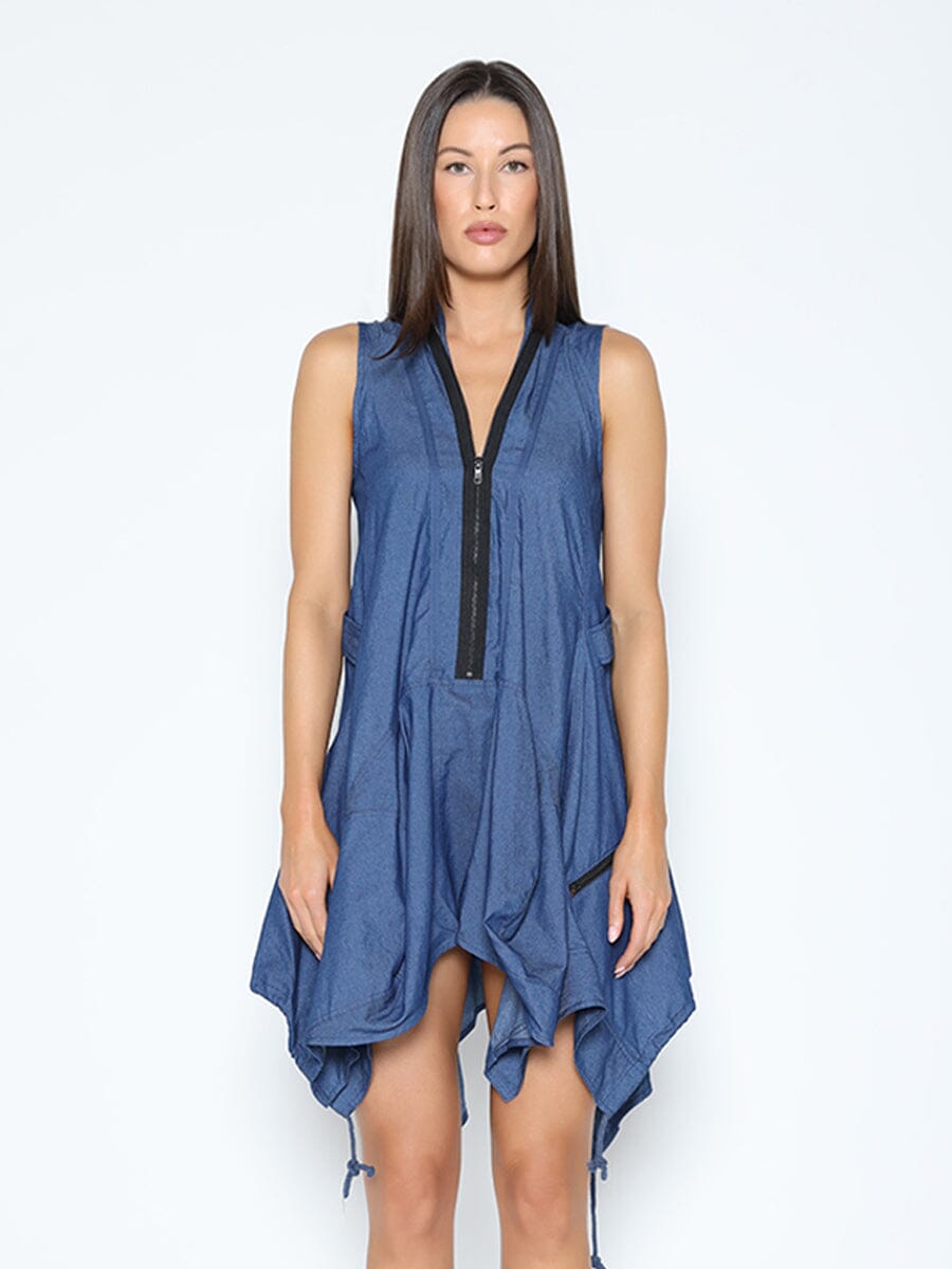 Gracia Fashion Women's Wide Hem Sleeveless Denim Dress