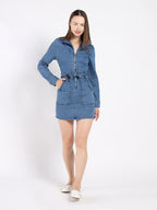 Gracia Fashion Women's Zippered Denim Shirt Dress