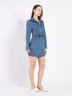 Gracia Fashion Women's Zippered Denim Shirt Dress