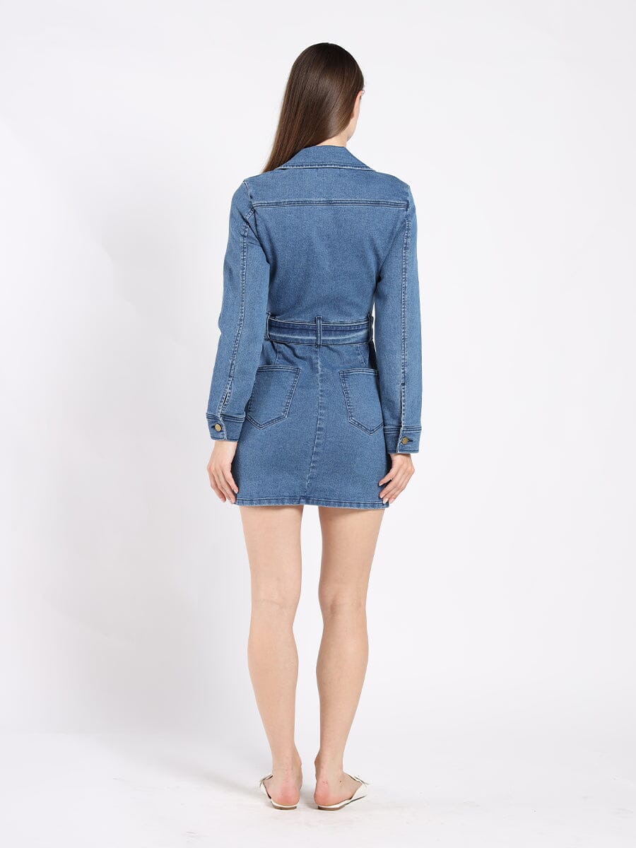 Gracia Fashion Women's Zippered Denim Shirt Dress