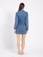 Gracia Fashion Women's Zippered Denim Shirt Dress