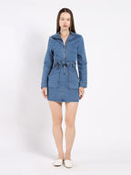 Gracia Fashion Women's Zippered Denim Shirt Dress